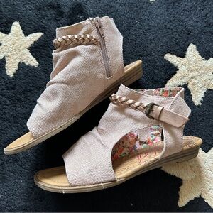 Blowfish Malibu Sandals in Pink Shimmer Canvas Rose Gold Braid Floral Lining‎